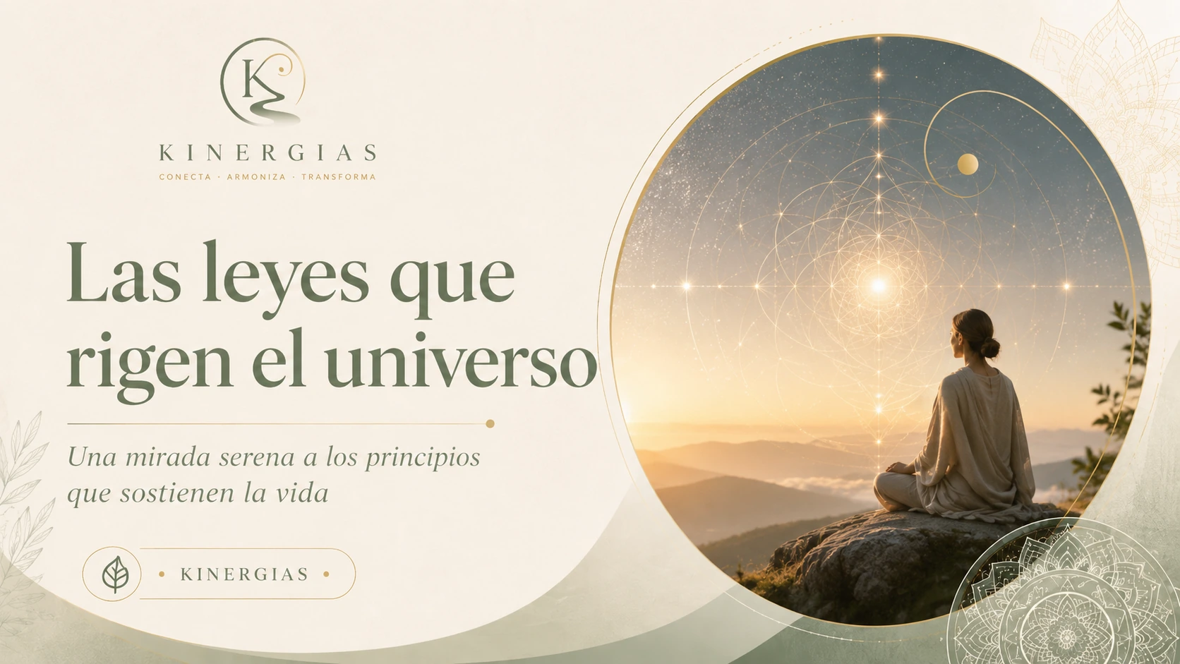 Persona contemplando un paisaje con geometría sutil como símbolo de orden y universo